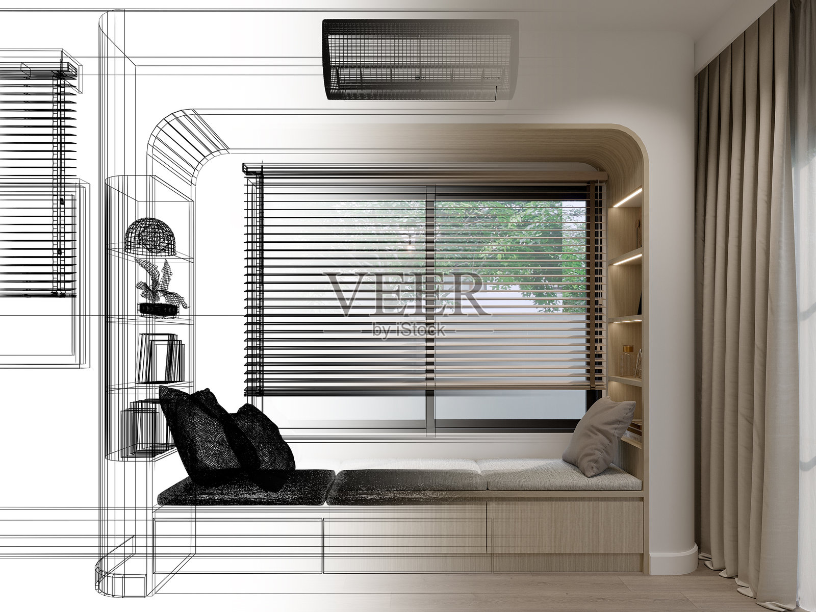 现代客厅室内设计，三维渲染照片摄影图片