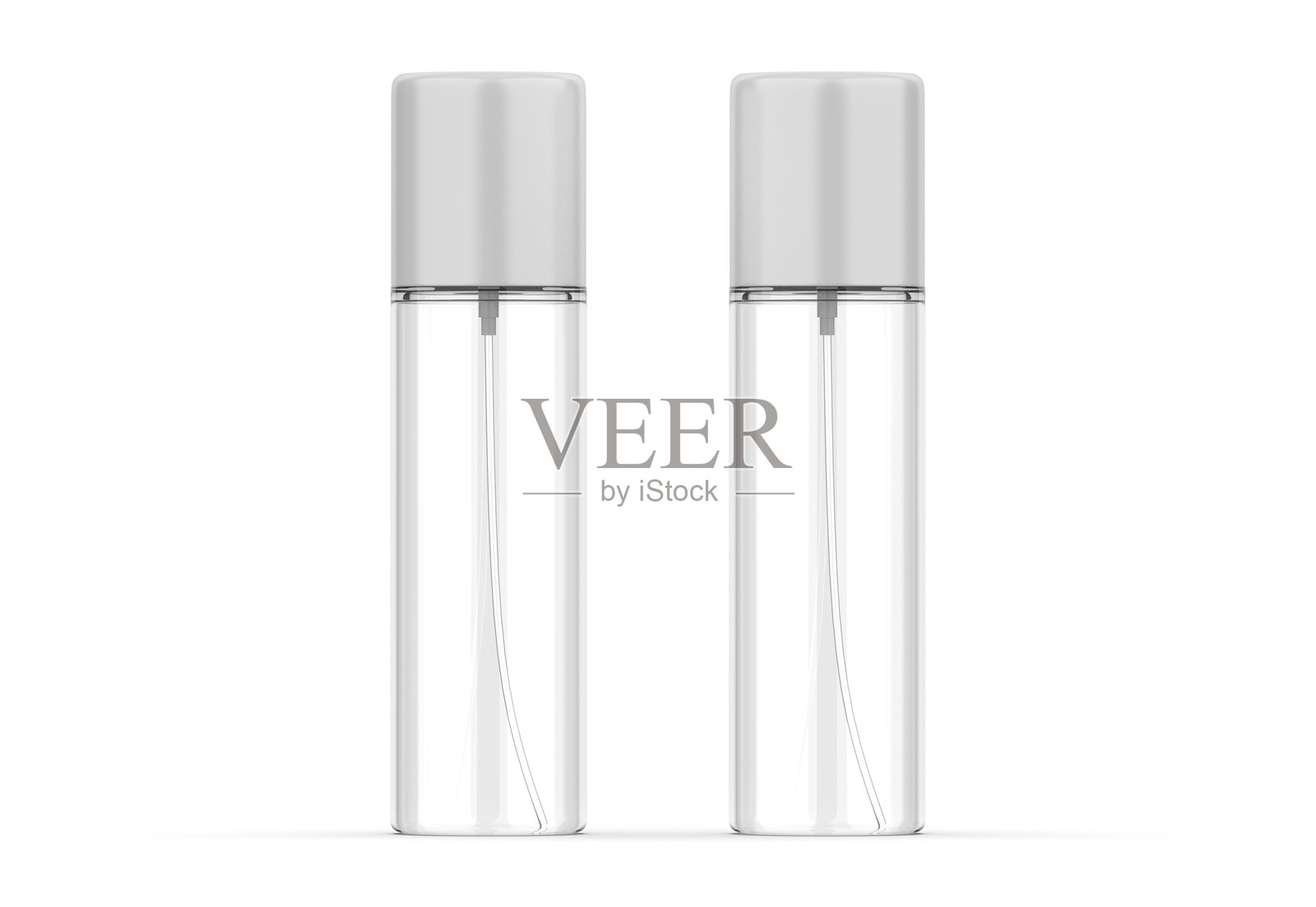 圆形的透明玻璃喷雾瓶模型，用于身体喷雾、香水、空气清新剂和房间喷雾。3D插画照片摄影图片