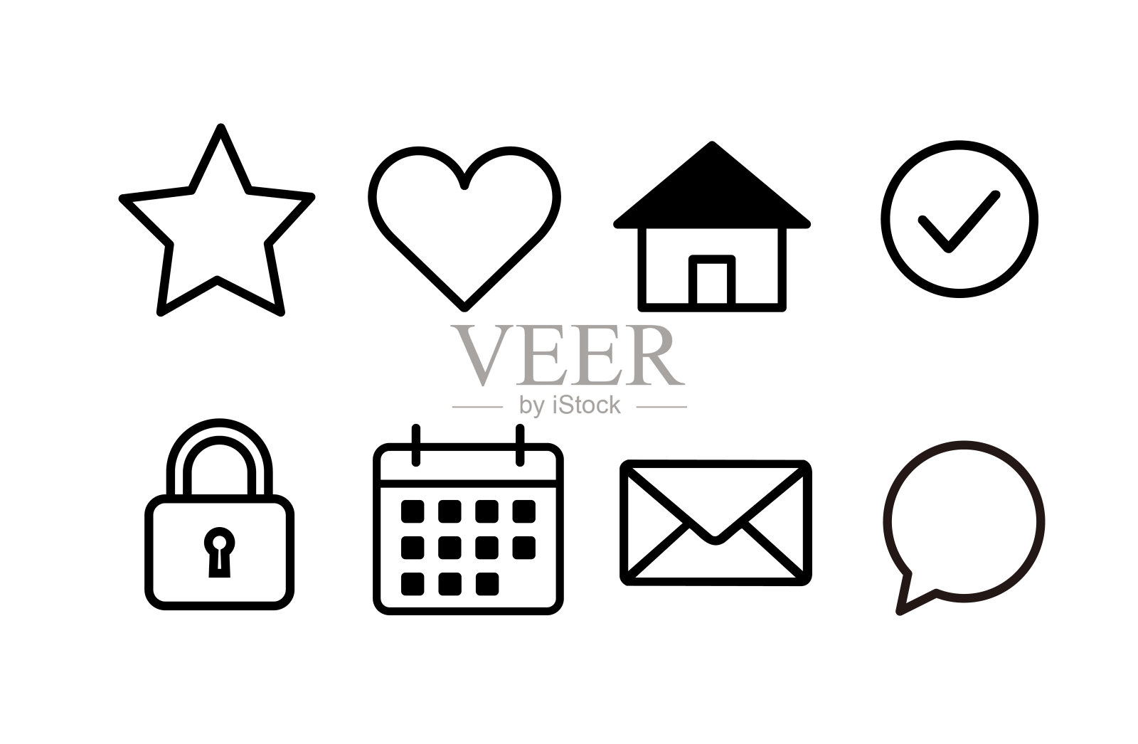 简单的矢量图标集，包括星星、心形、房屋和日历插画图片素材