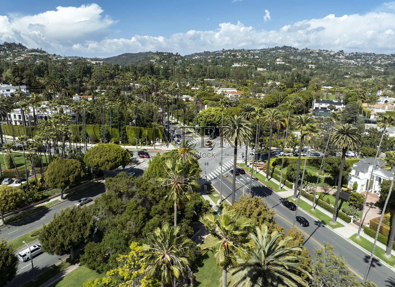 比弗利山日落大道与比弗利大道交汇处，加利福尼亚州，美国照片摄影图片