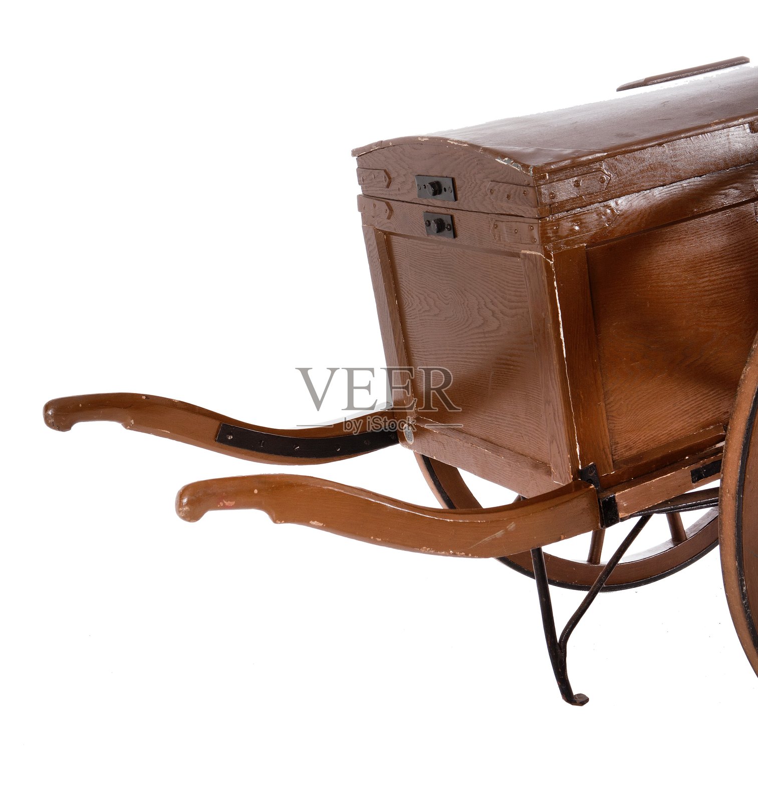 荷兰古董木制历史推车或手推车，适用于不同职业。照片摄影图片