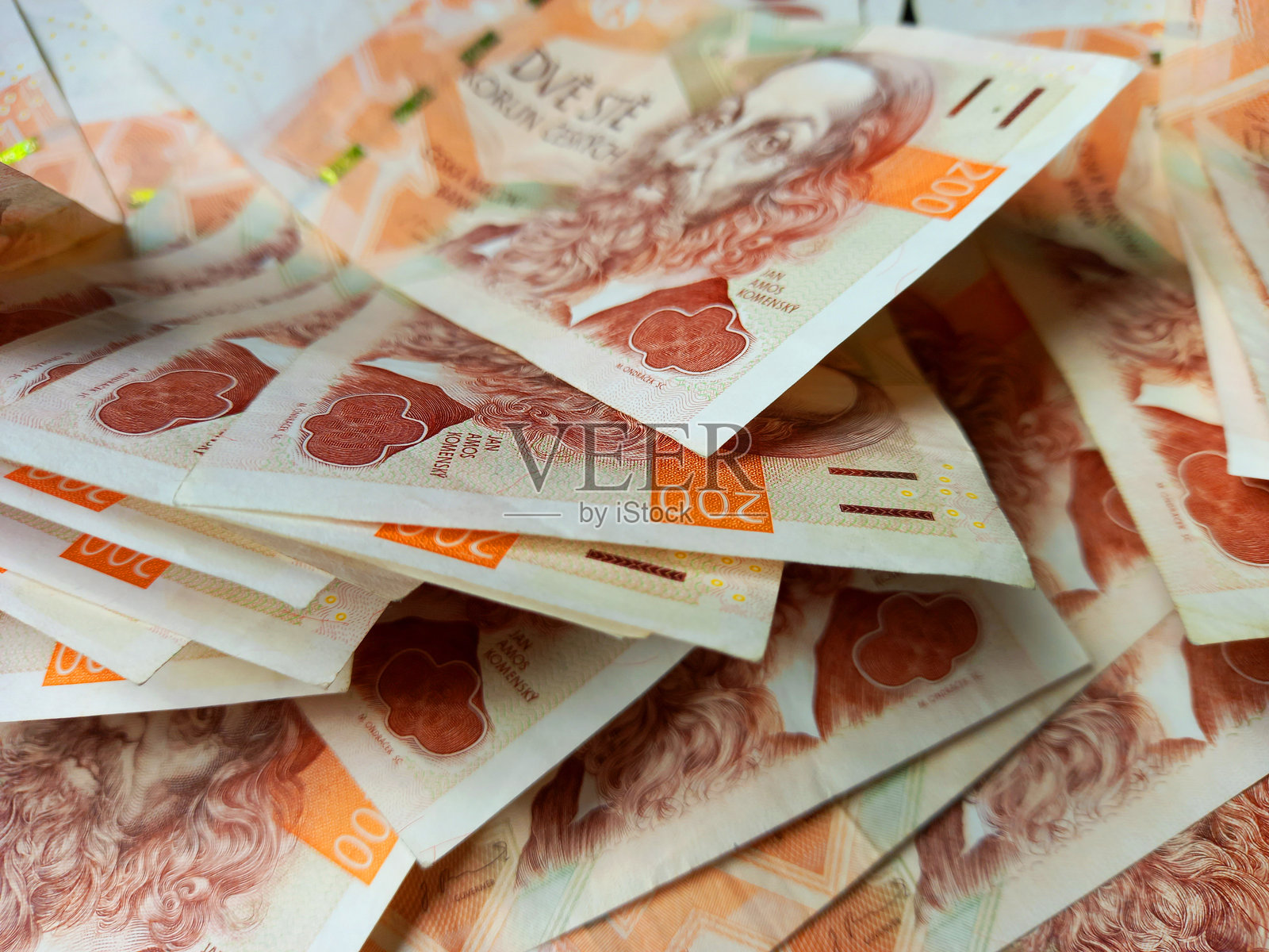 捷克克朗纸币。照片摄影图片