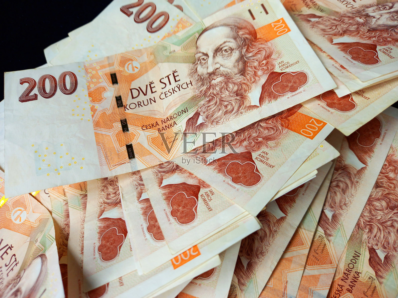 捷克克朗纸币。照片摄影图片