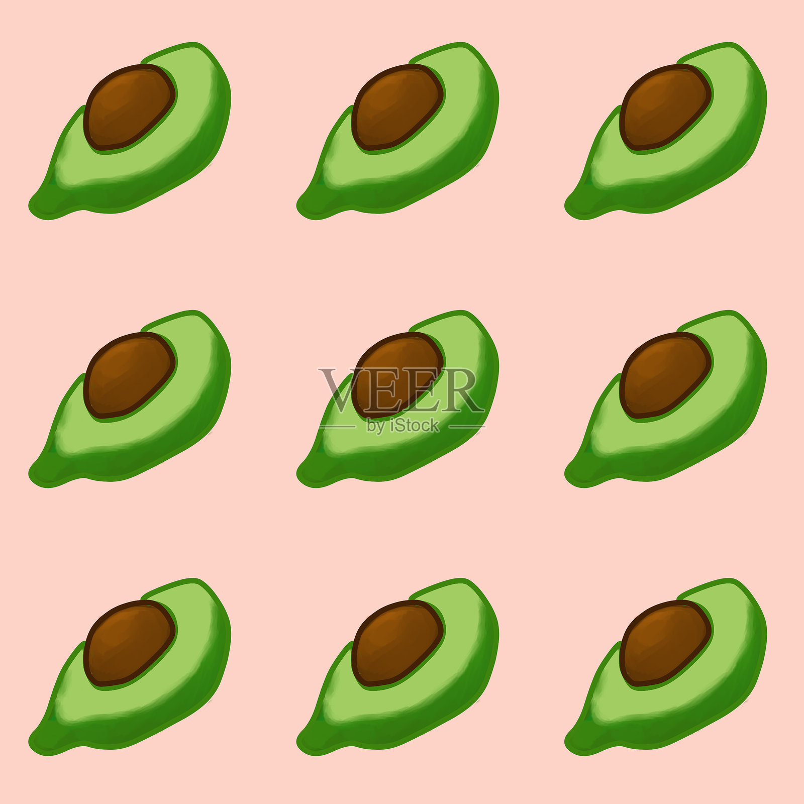 牛油果水彩手绘，孤立在白色背景上插画图片素材