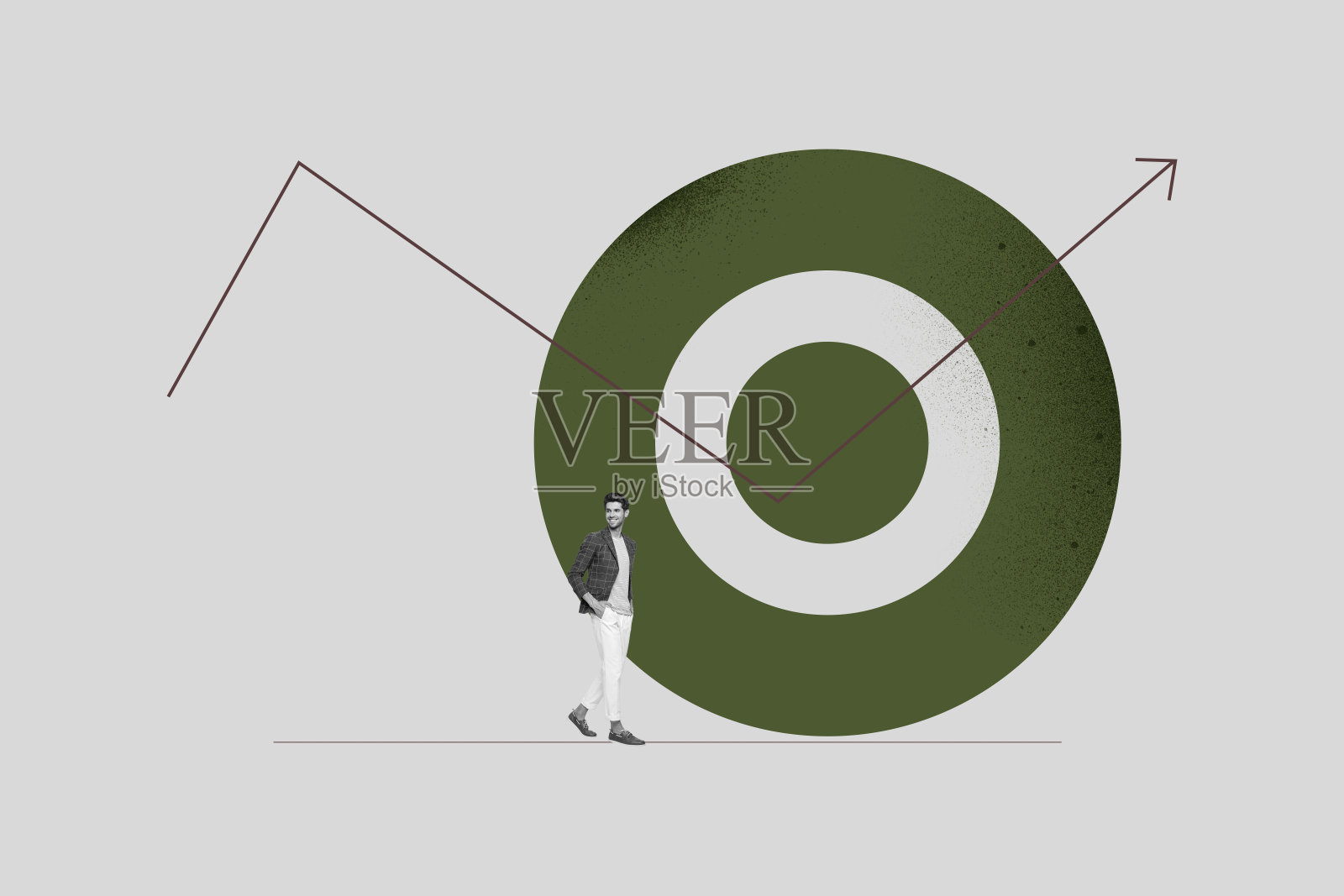 拼贴画，展示了商业增长和成功的创意概念，用上升箭头图表，目标，击中中心。照片摄影图片