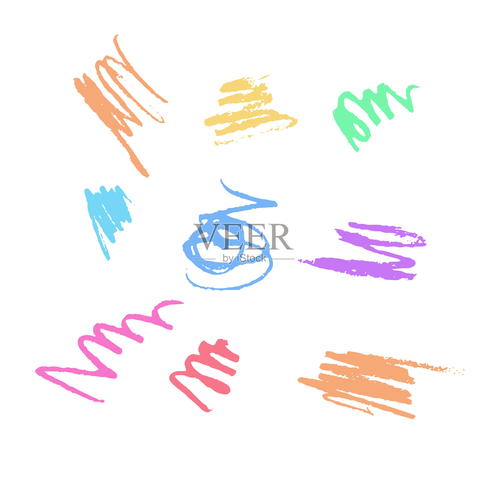 粉笔涂鸦元素套装，用于海报、社交媒体，粉笔铅笔画笔套装插画图片素材