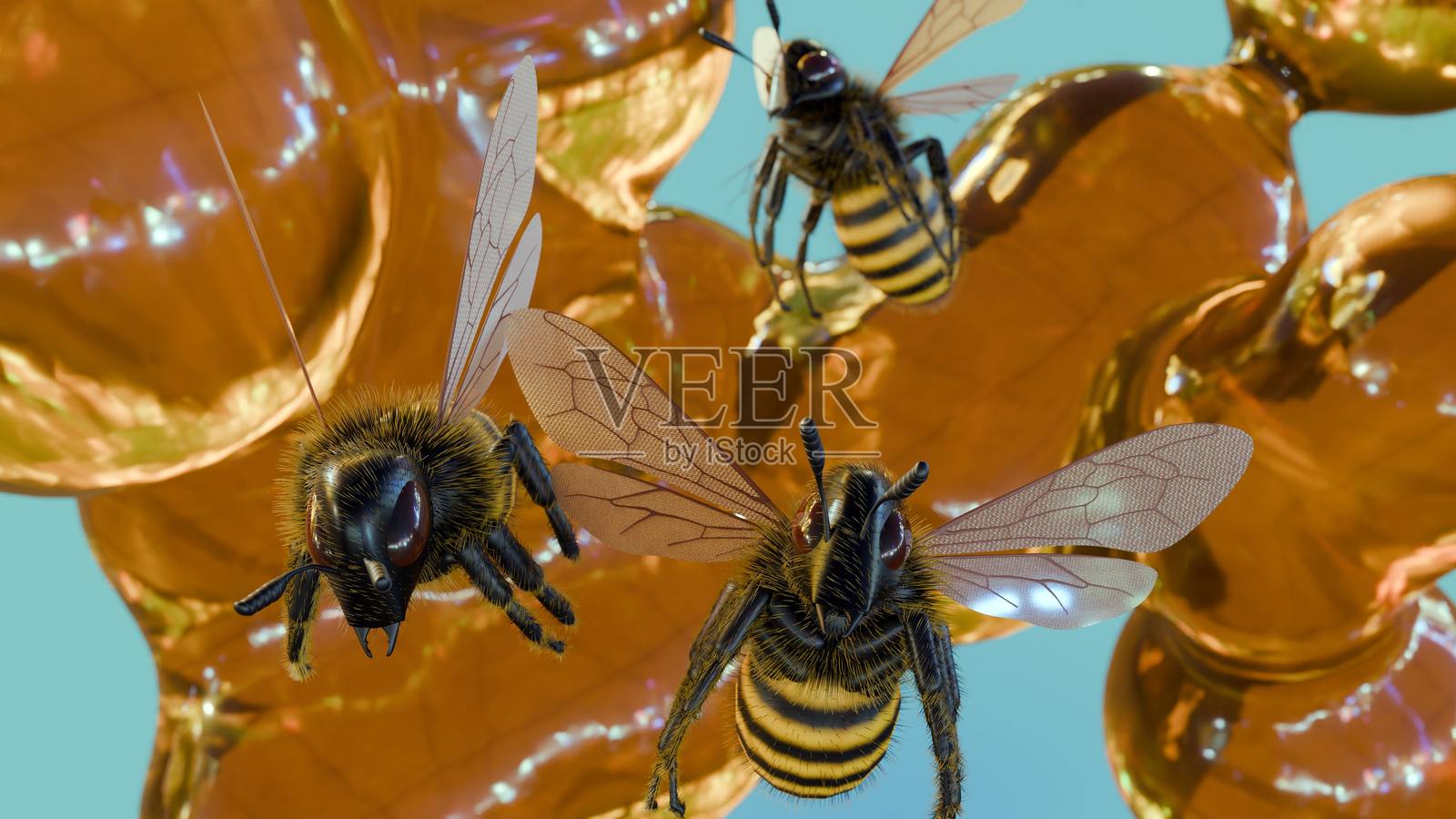 一只蜜蜂在飞行的3D渲染图照片摄影图片