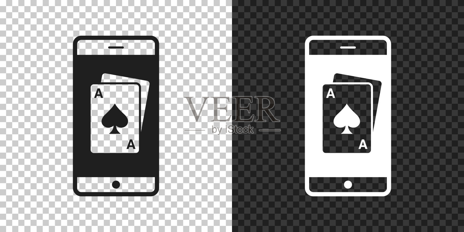 带扑克牌的智能手机，空白背景上的设计图标插画图片素材