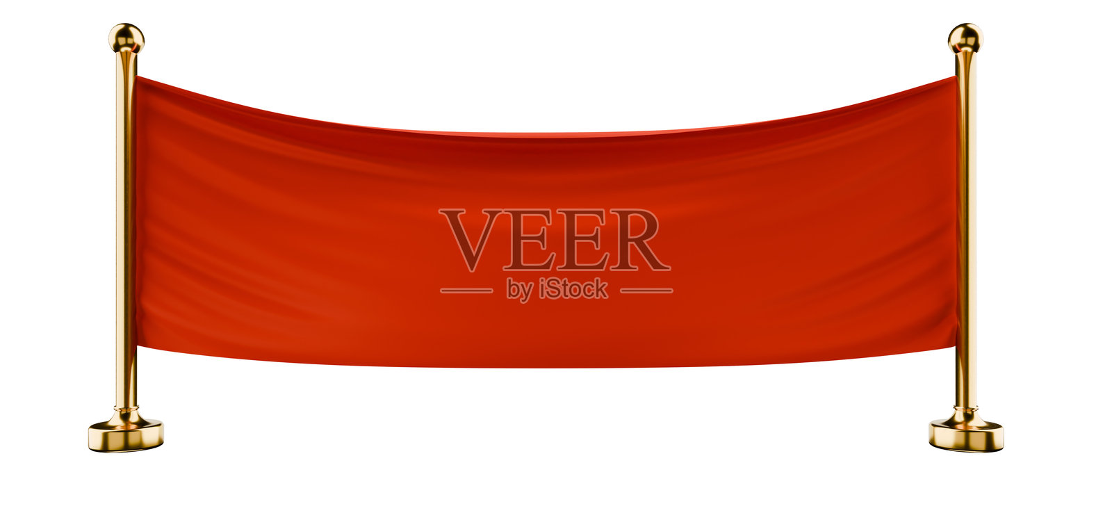 红色布条横幅招牌，白色背景照片摄影图片