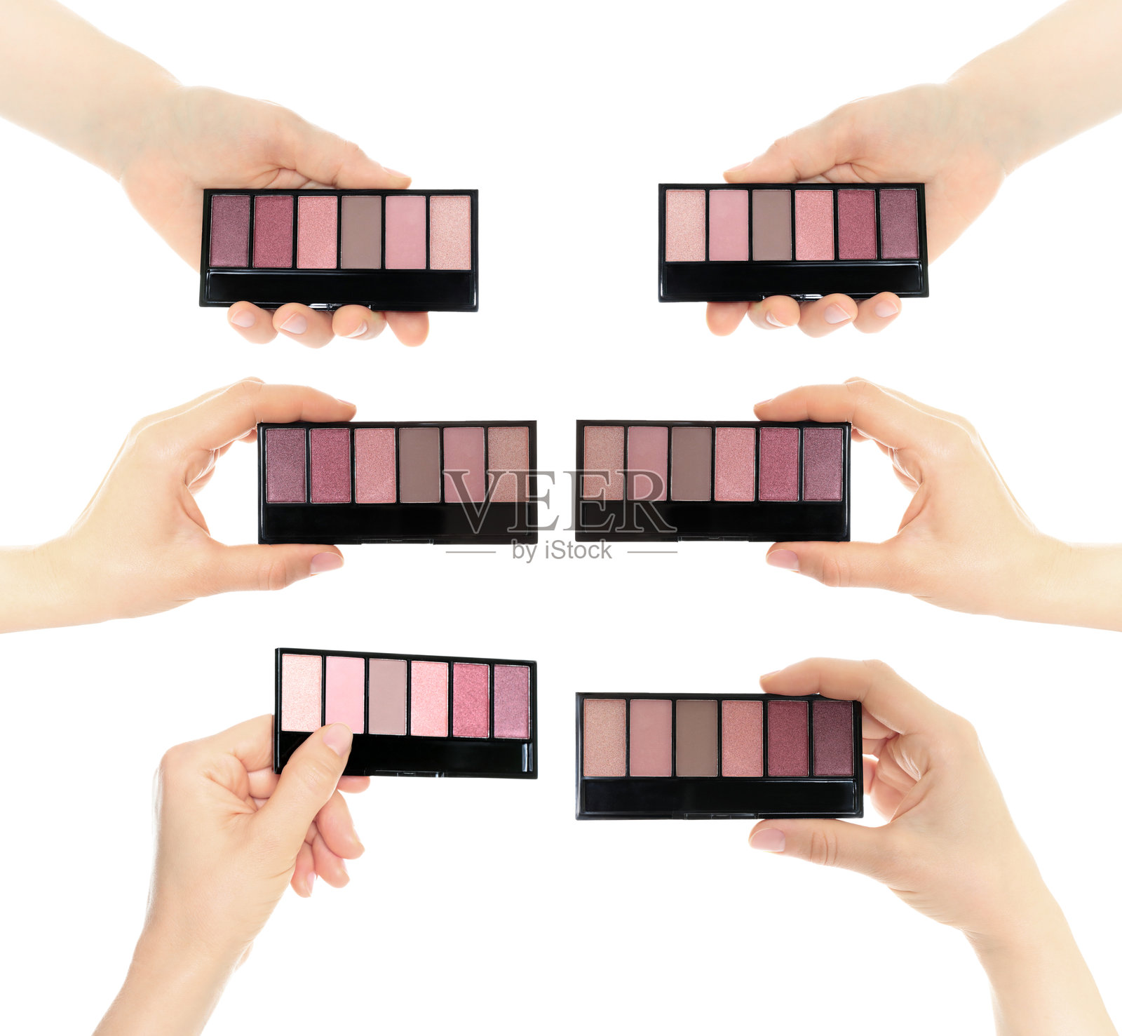 一套拿眼影盘的人类手部，孤立在透明背景上照片摄影图片