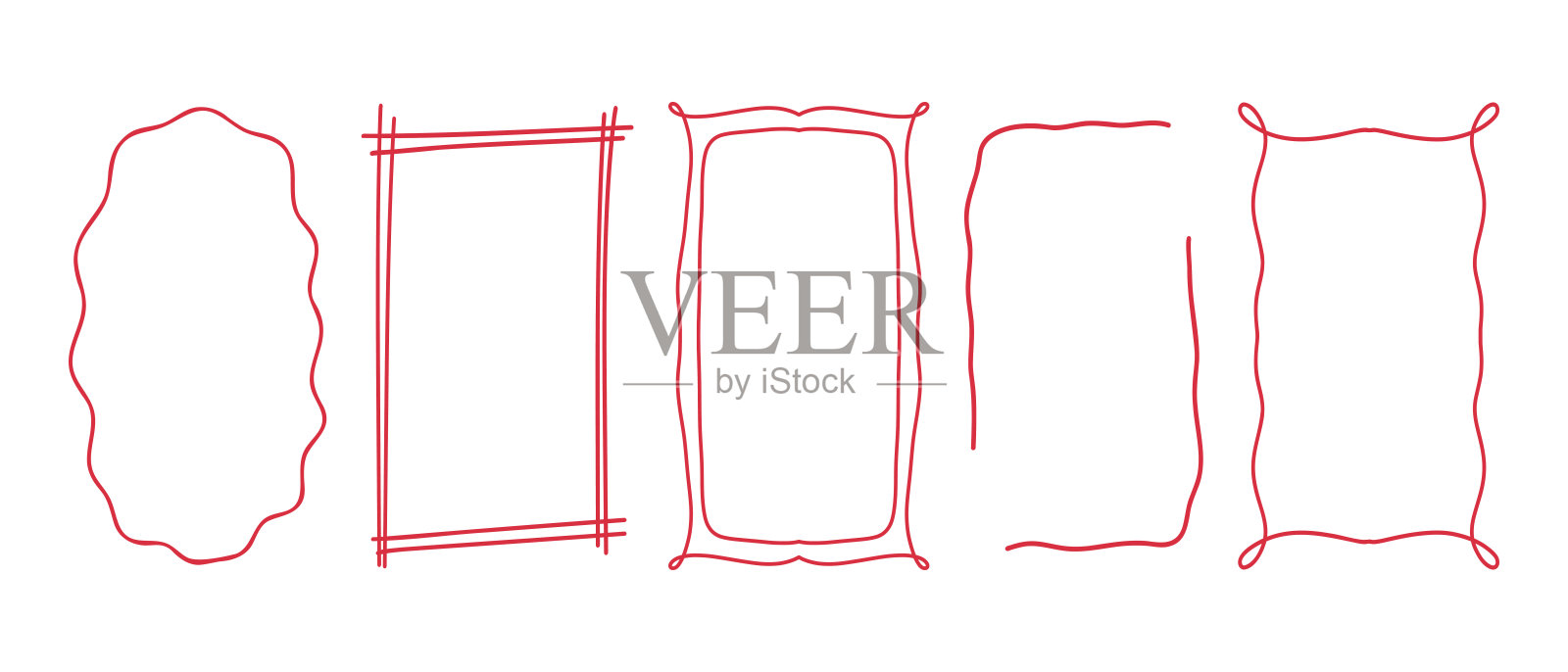 一套优雅的波浪形手绘线条复古相框和边框。插画图片素材