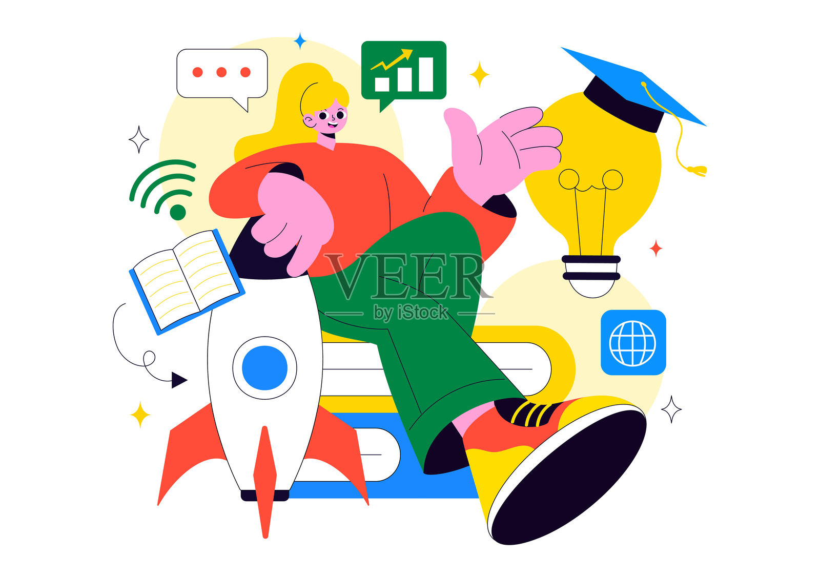 教育科技初创公司矢量图，展示了电子学习的机会、现代教育平台和在线学习技术创新插画图片素材