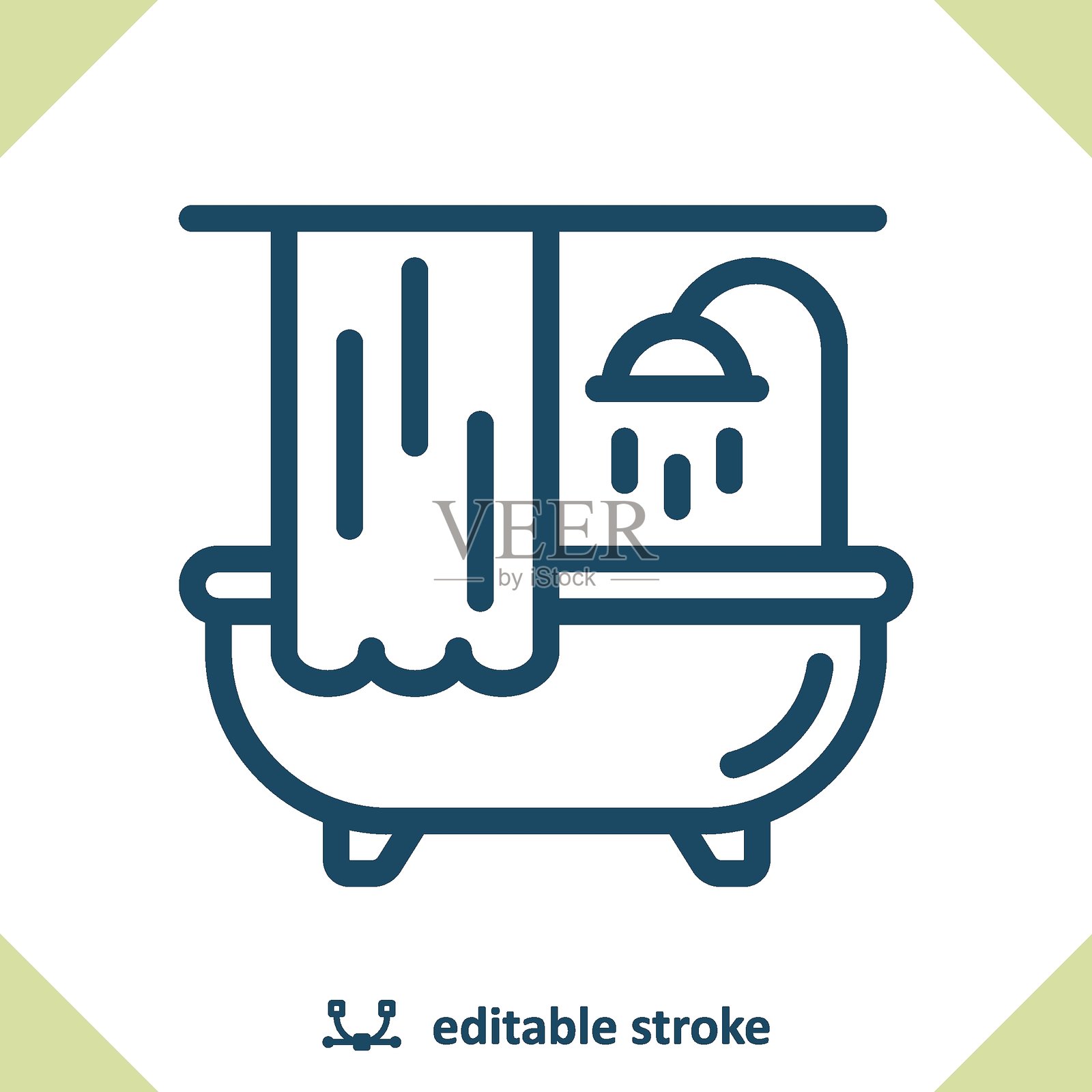 浴缸图标。浴室、沐浴、洗澡、淋浴、浴帘插画图片素材