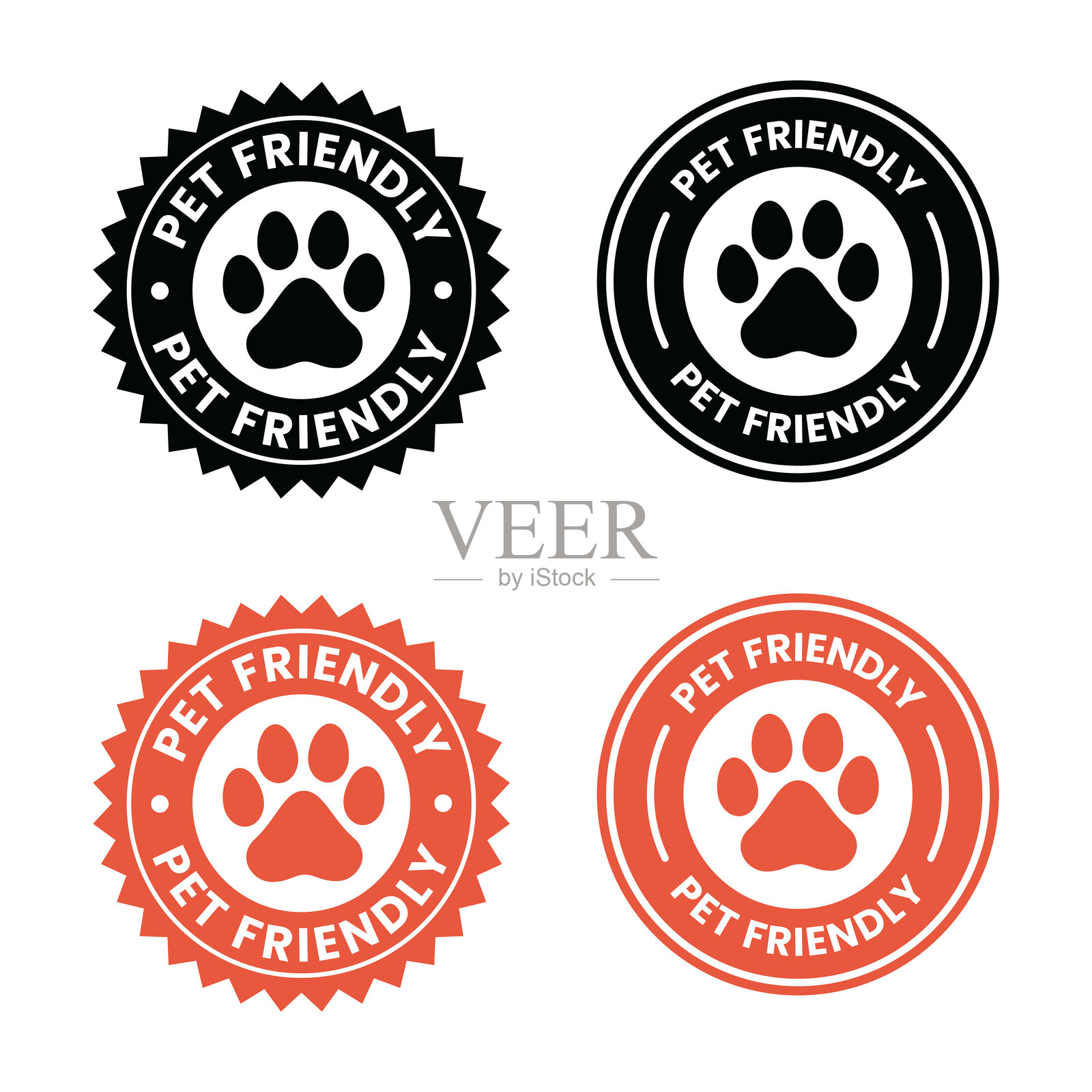 宠物友好图标集。允许携带宠物（狗和猫）的标志。插画图片素材