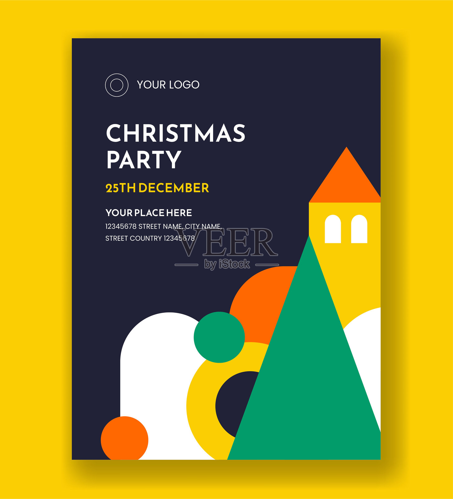 圣诞节庆典竖版海报，扁平卡通手绘背景插画图片素材