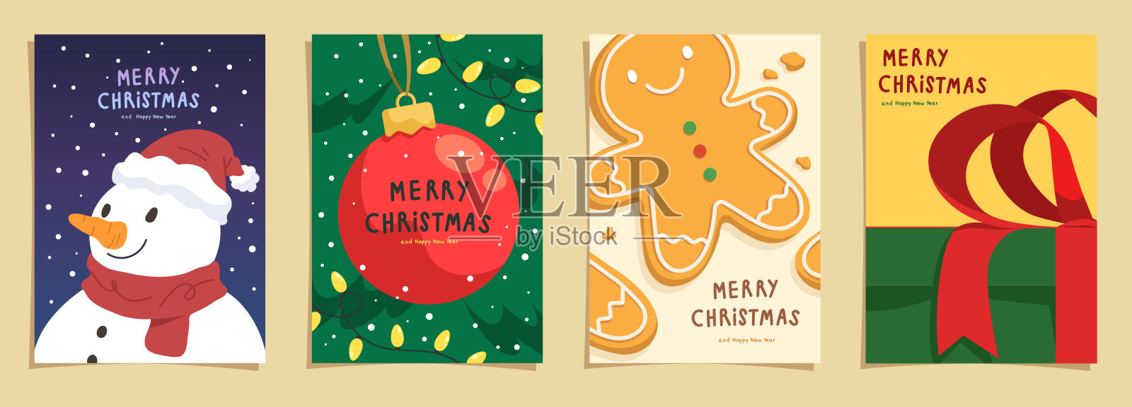 一套圣诞快乐贺卡或海报插画图片素材