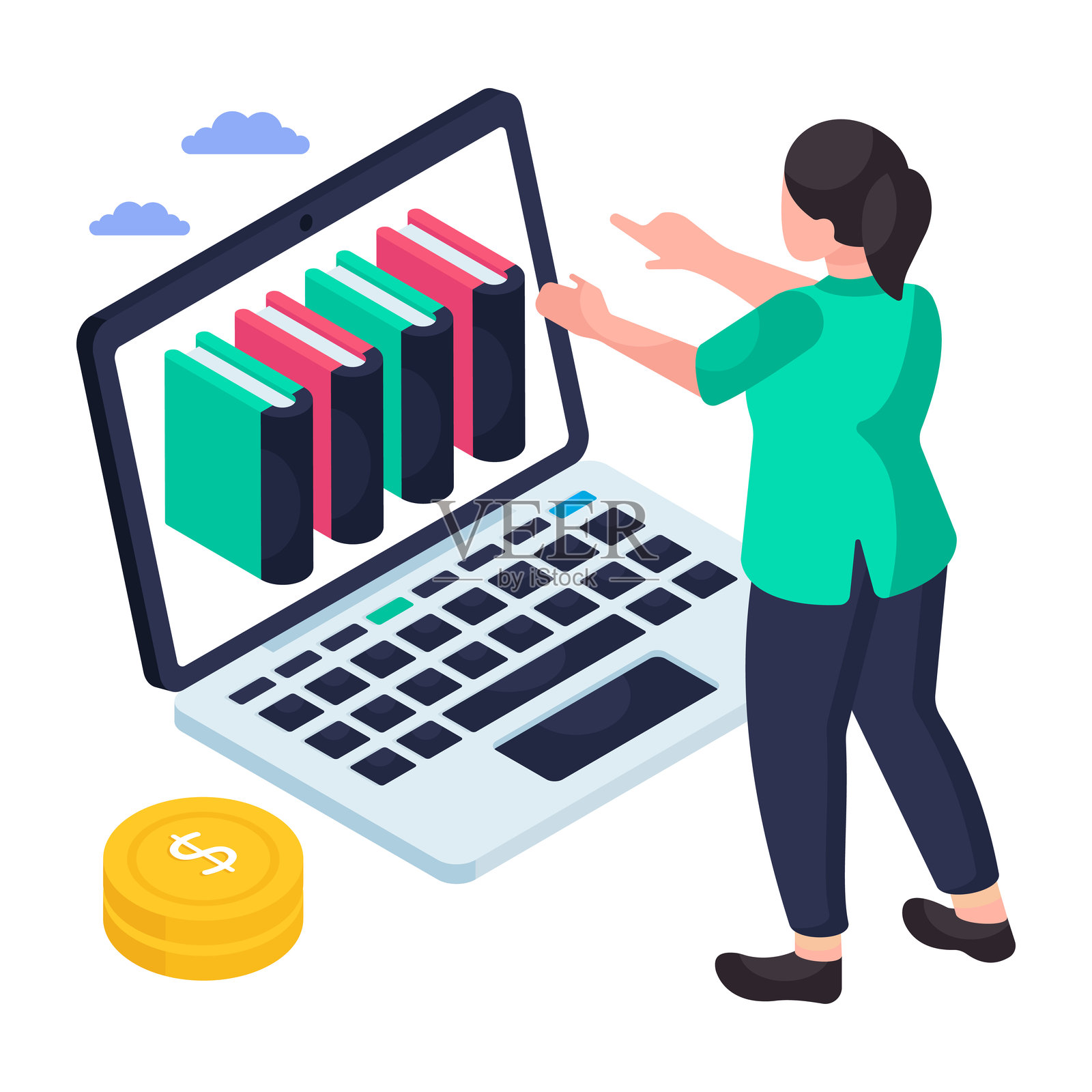 在线图书的概念性等距设计插画插画图片素材