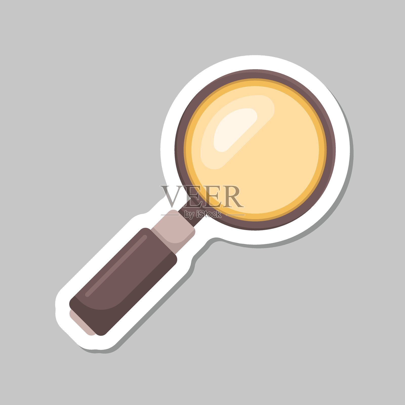 扁平风格的放大镜贴纸图标。在孤立背景上的放大镜矢量图。搜索标志业务概念。插画图片素材