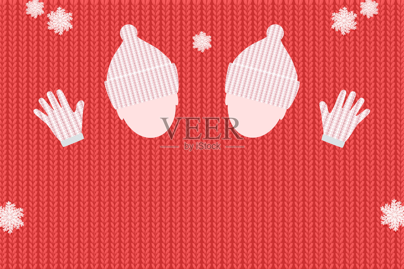 两人戴着针织手套和针织帽，针织背景插画插画图片素材