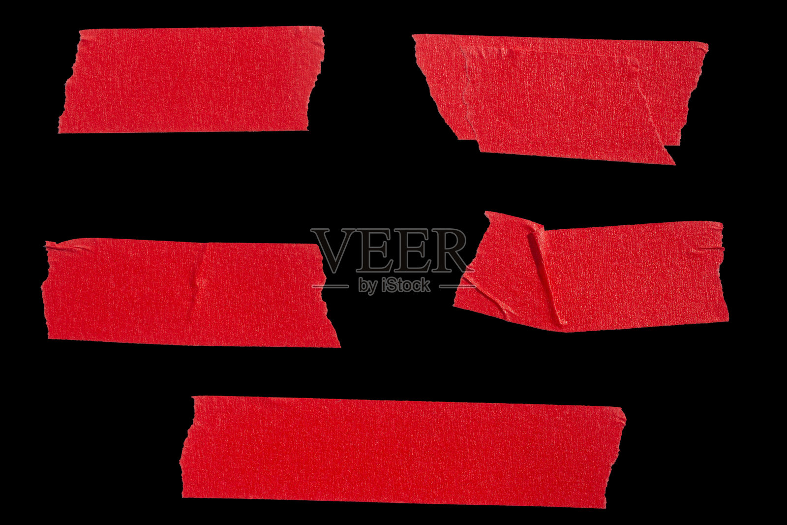 一套孤立的红色撕裂纸胶带照片摄影图片