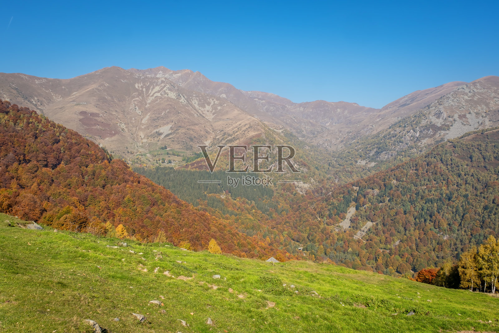 意大利比耶拉瓦尔迪拉纳：秋叶全景。彩色图像照片摄影图片