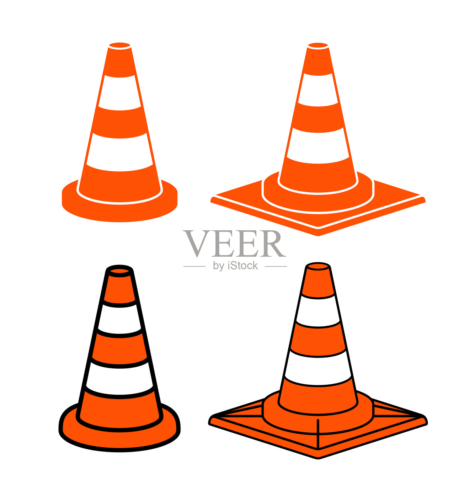 交通锥图标。汽车符号，用于道路标记的橙色塑料锥。危险路段、道路施工或事故的指定或围栏。插画图片素材