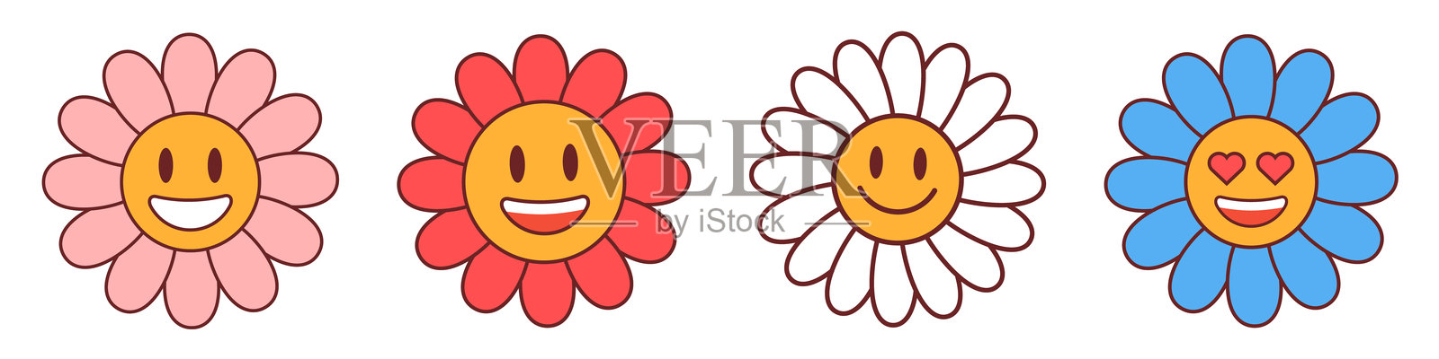 花朵笑脸。花朵笑脸图标插画图片素材