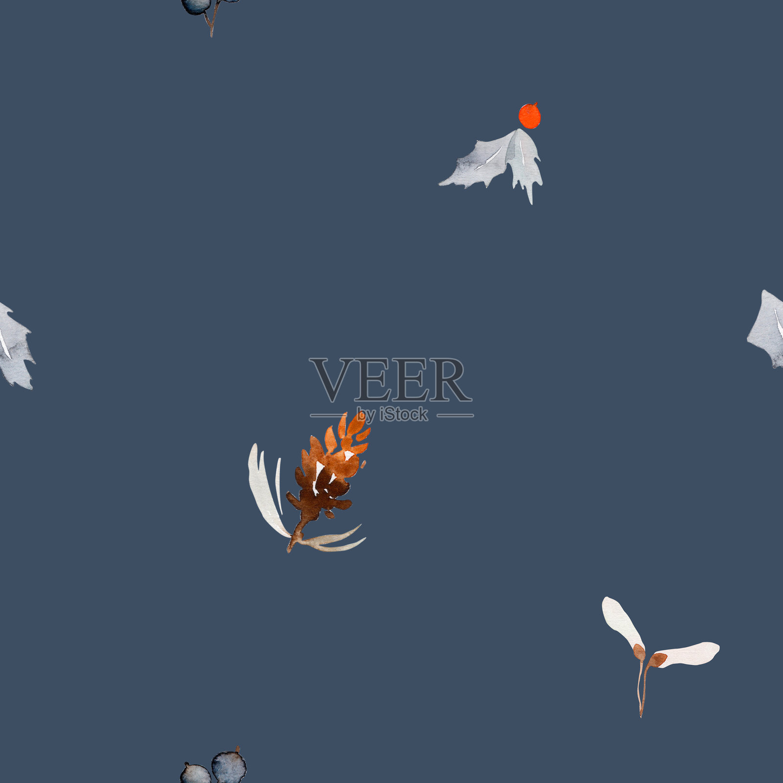 水彩圣诞植物无缝图案插画图片素材