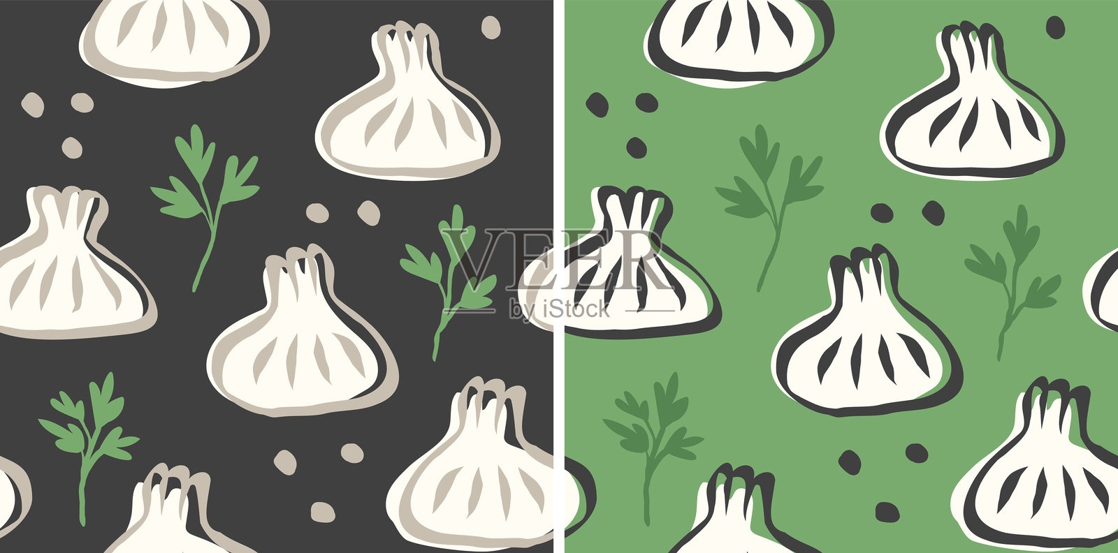 矢量无缝图，以涂鸦风格描绘格鲁吉亚美食哈拉瓦。哈拉瓦，格鲁吉亚的美食。插画图片素材