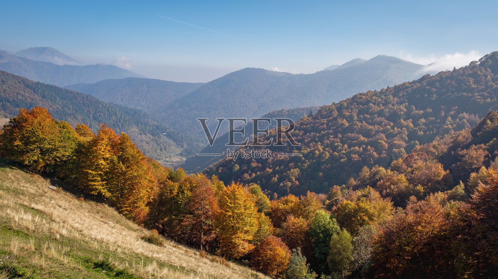 意大利比耶拉瓦尔迪拉纳：秋叶全景。彩色图像照片摄影图片
