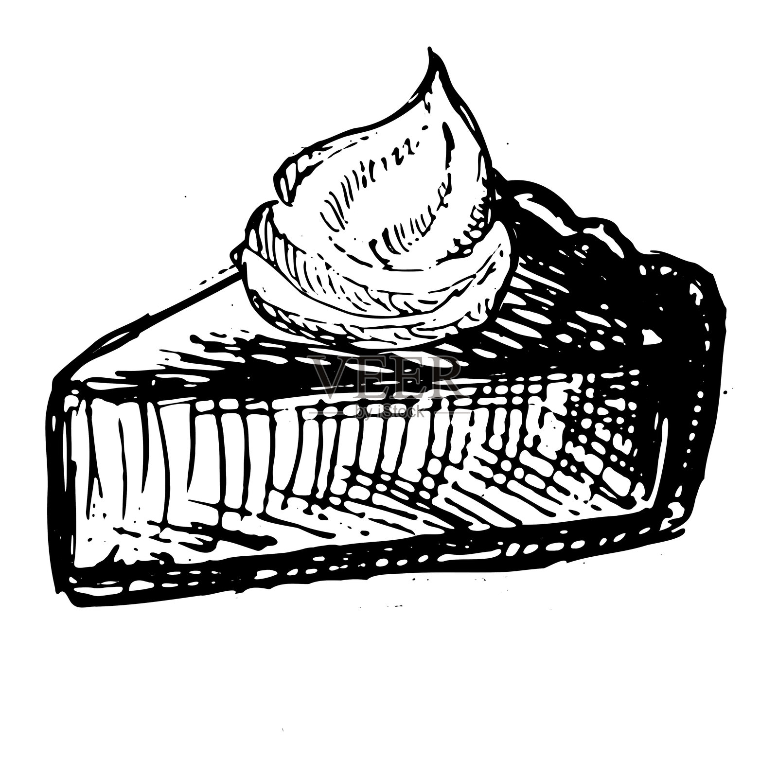 矢量南瓜派块素描。秋季烘焙食品的隔离矢量插图。插画图片素材