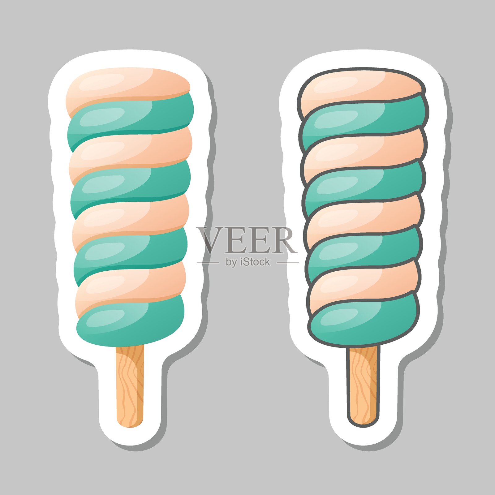 扁平风格的冰淇淋贴纸图标。矢量插画美味甜点，背景分离。甜品食用标志，商业概念。插画图片素材