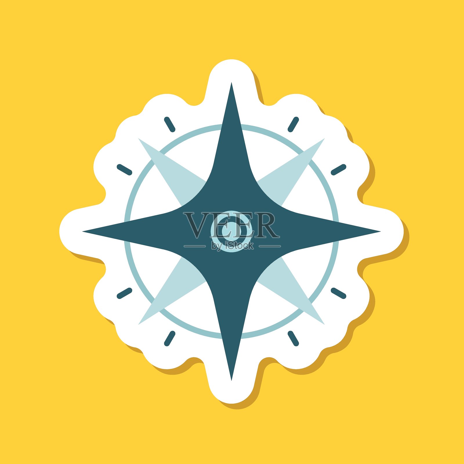 扁平风格的指南针贴纸图标。导航设备矢量图，背景隔离。地理位置标志，商业概念。插画图片素材