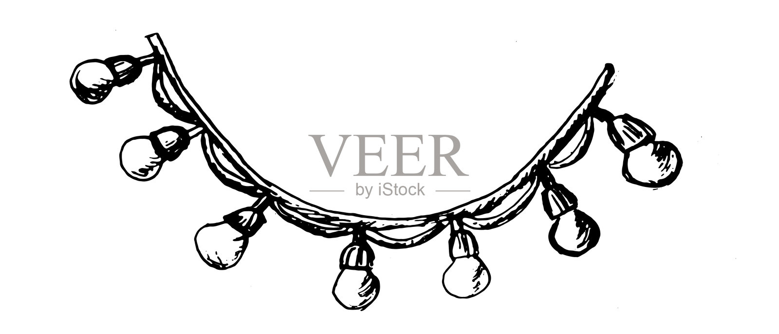 手绘灯泡花环蚀刻图，孤立插画图片素材