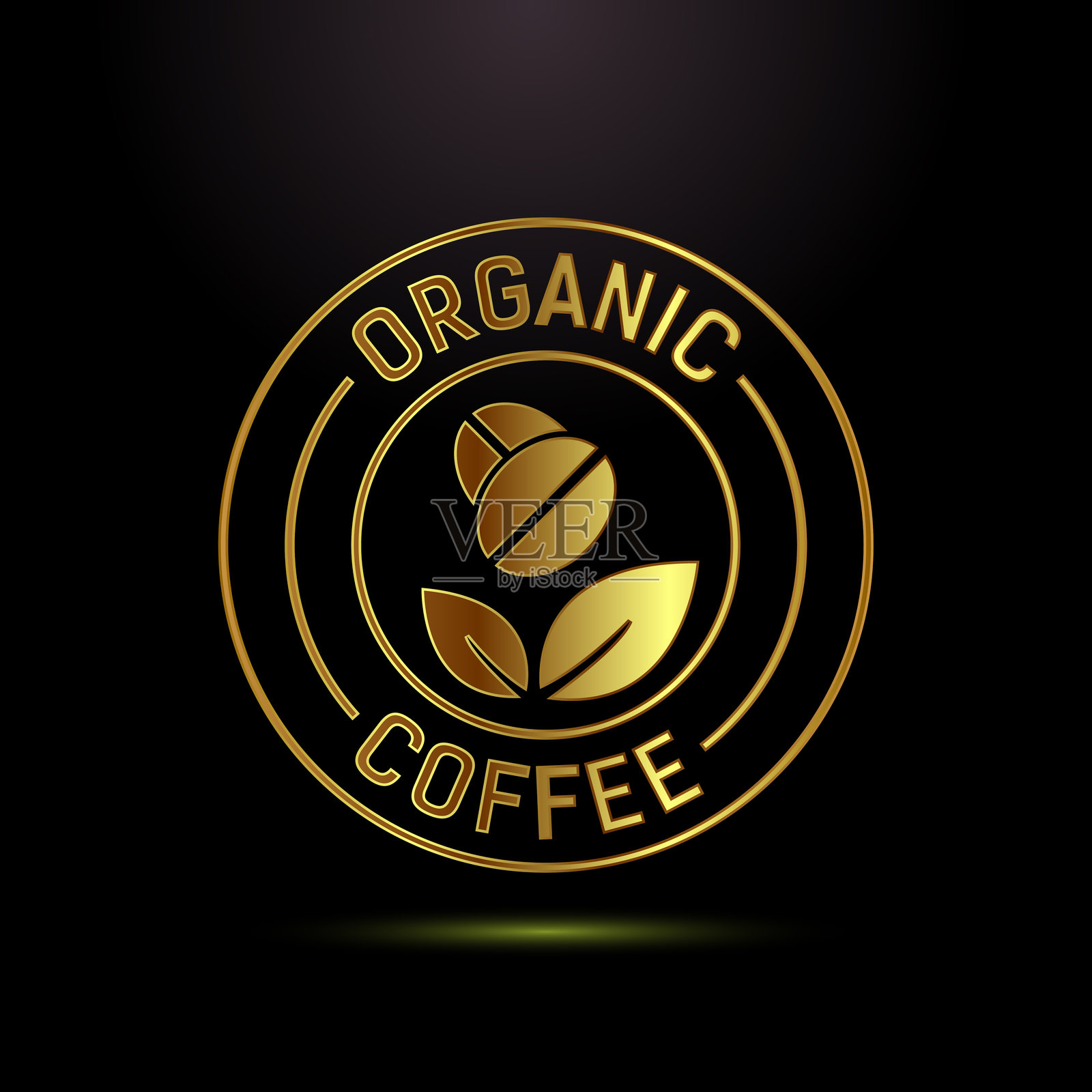 金色咖啡豆徽章标志圆形徽章标志饮品热饮咖啡馆餐厅孤立插画图片素材