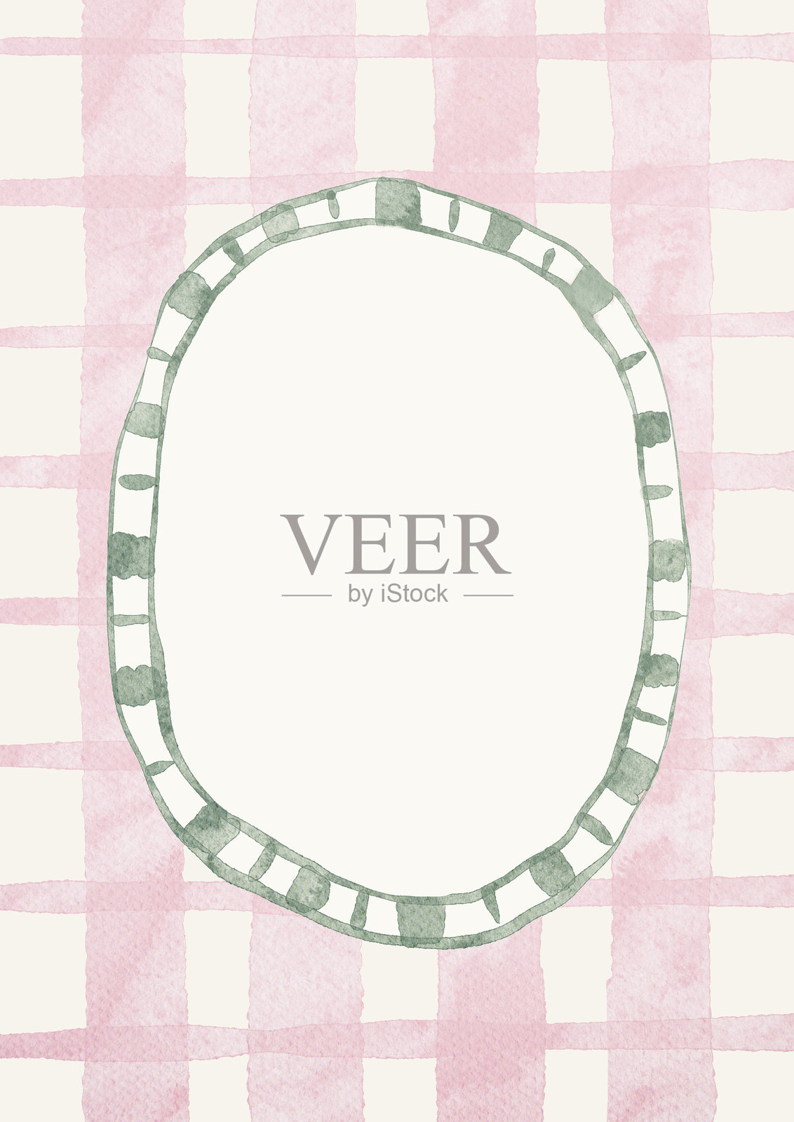 水彩模板相框，带有格子背景。舒适的秋季设计。乡村风格的异想天开的复古元素，适用于请柬、社交媒体和海报。插画图片素材