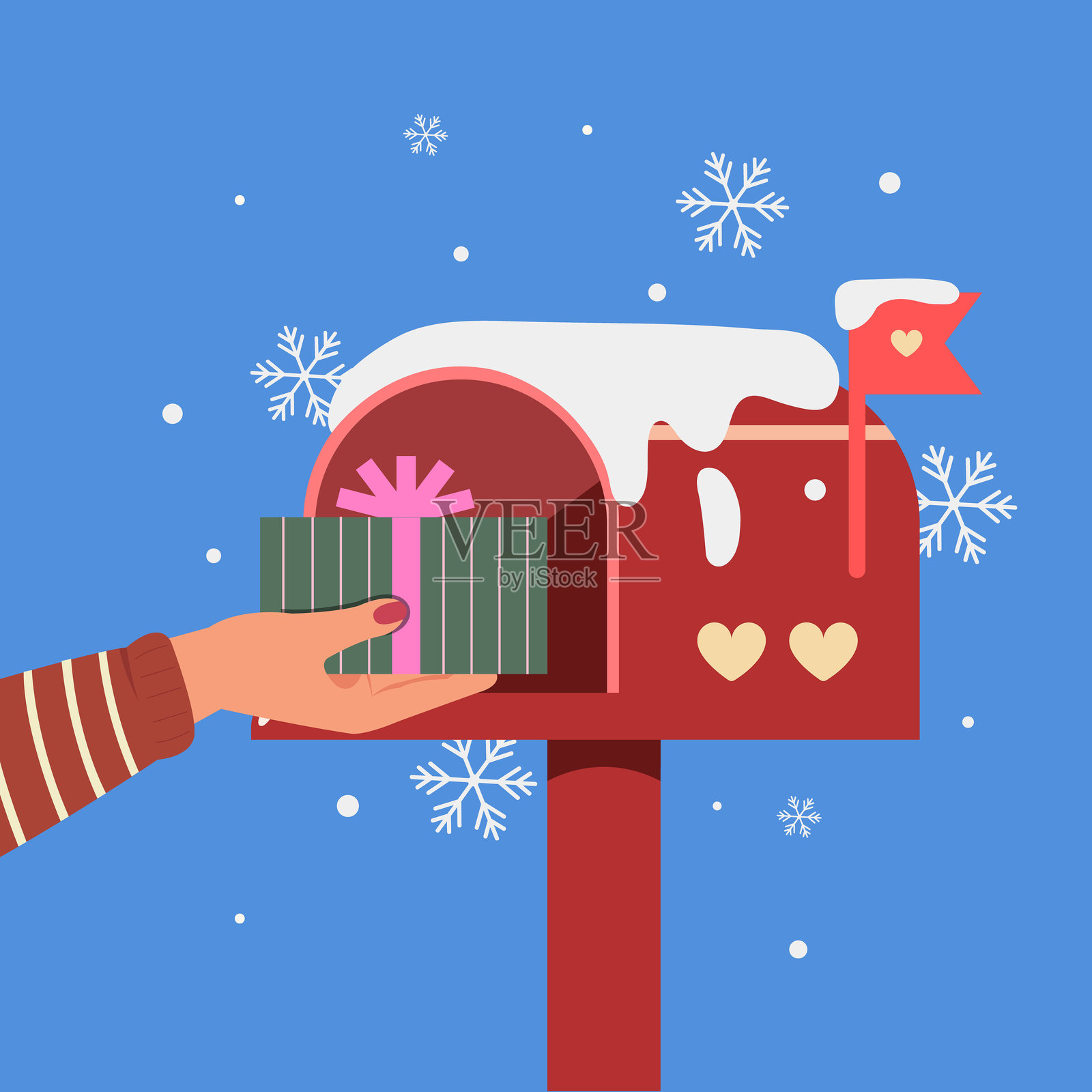 圣诞祝福，包含礼物和丝带蝴蝶结，节日快乐的概念。圣诞快乐贺卡。插画图片素材