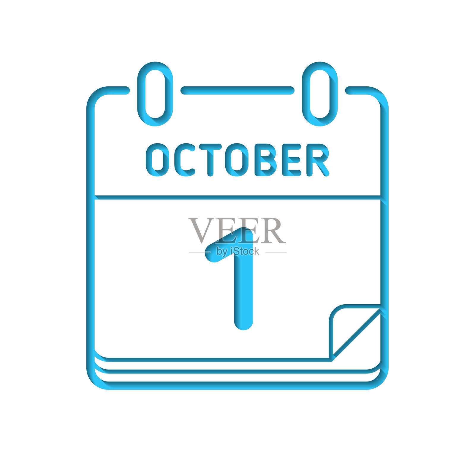 10月1日。图标抠出在白纸上，背景为蓝色插画图片素材