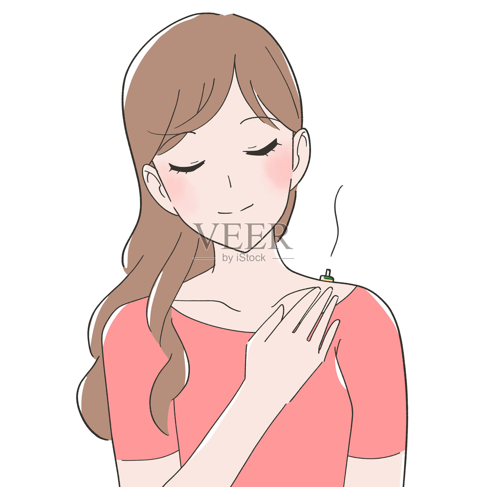 一名女子肩部接受艾灸的插画插画图片素材