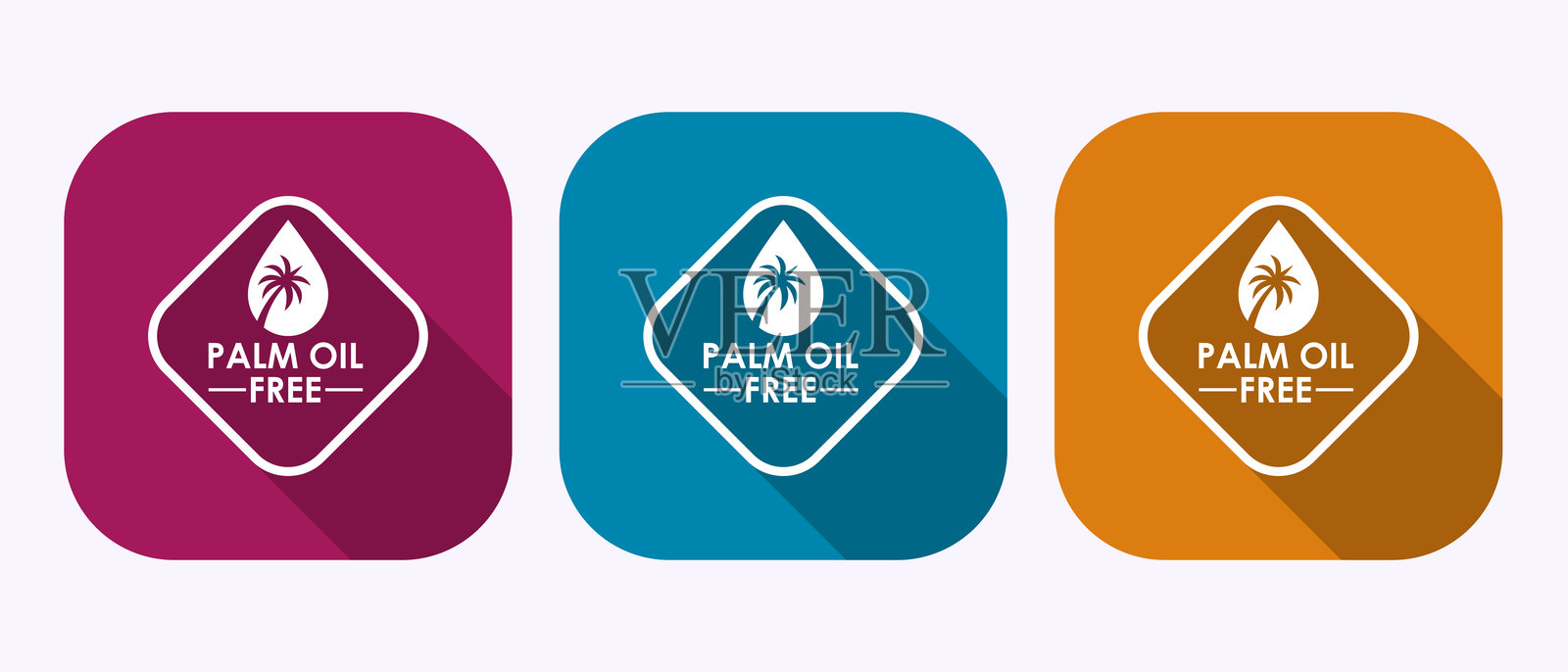 无棕榈油保证图标系列，方形标签集合，代表产品的徽章符号插画图片素材