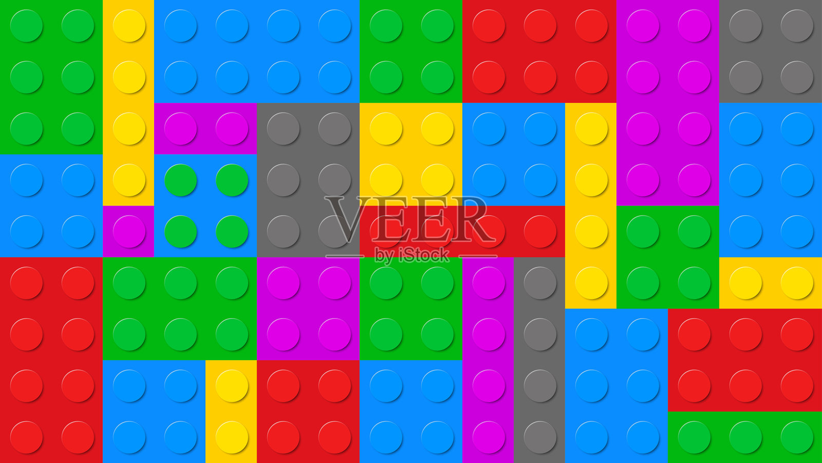 彩色塑料积木板，带有黑色圆圈，几何圆形彩色壁纸，无缝现代抽象背景设计，特写塑料玩具积木，抽象的3D圆形球体 - 矢量图插画图片素材
