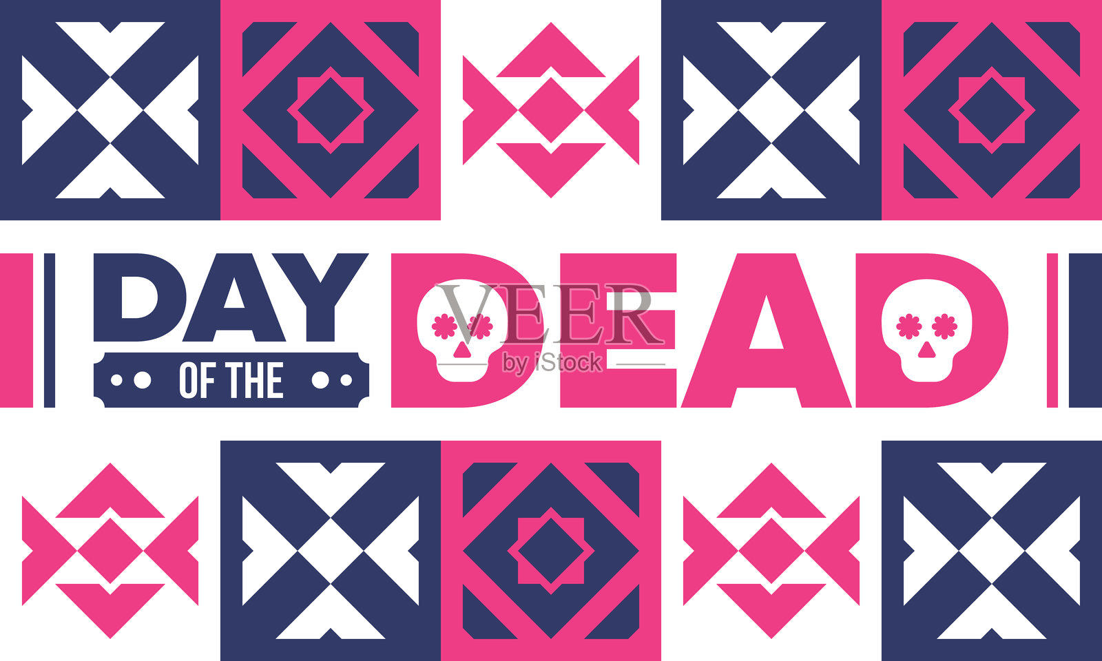 亡灵节（十一月），一个纪念逝者的节日。每年在墨西哥和其他拉丁美洲国家庆祝。具有骷髅图案和纹理的墨西哥和西班牙裔传统。矢量海报插画图片素材