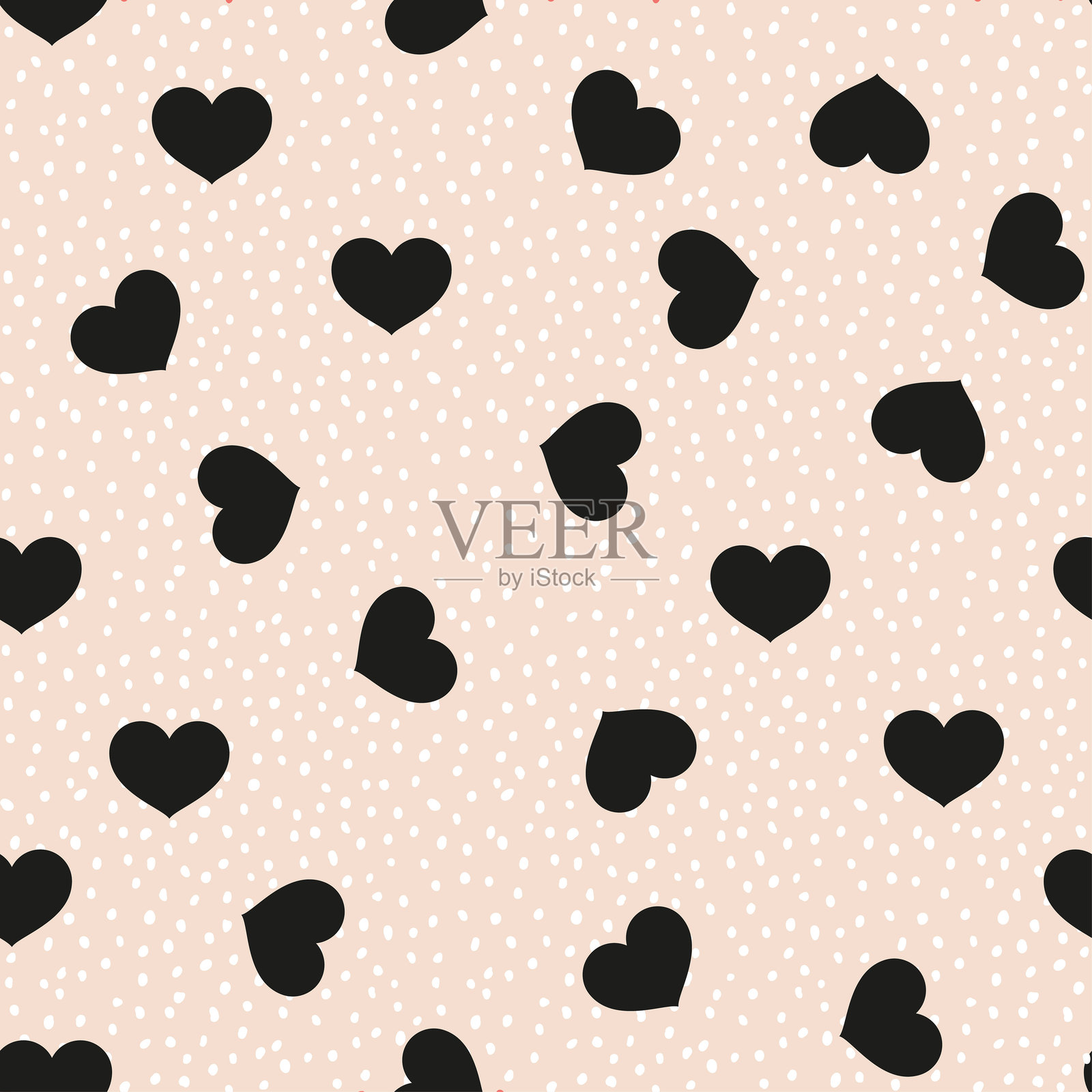 专为女孩设计的黑色心形无缝图案矢量图插画图片素材