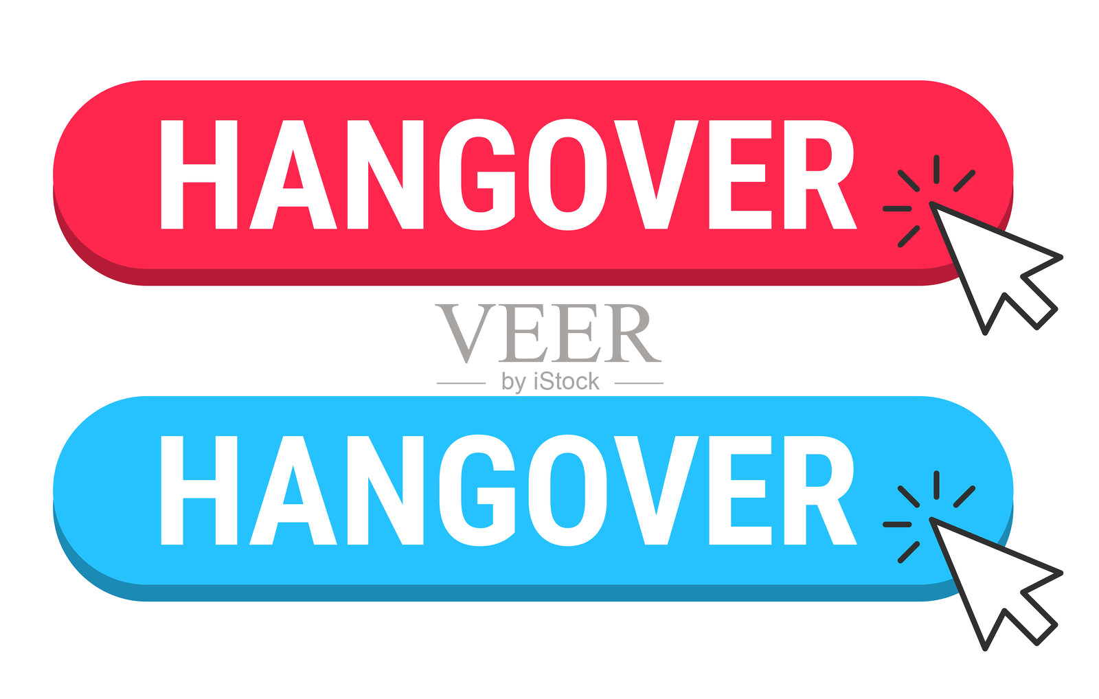 宿醉 - 白色背景上的红色和蓝色按钮及鼠标光标插画图片素材