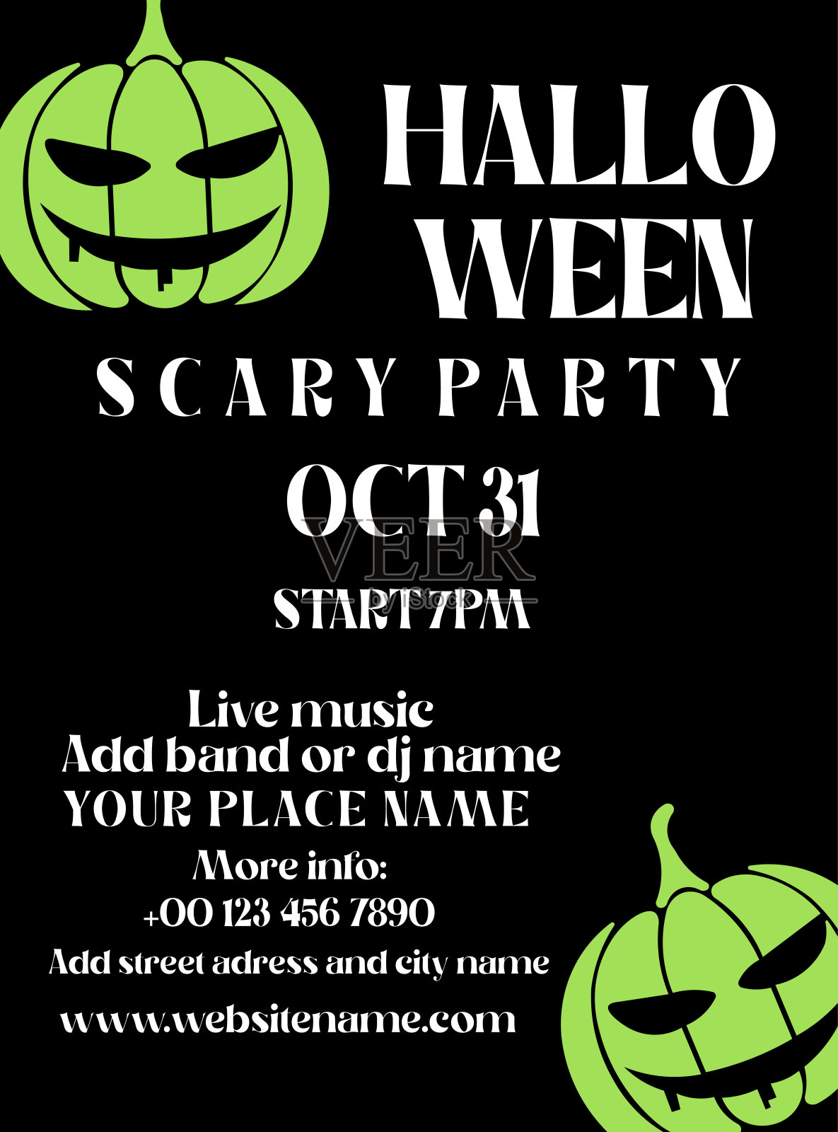 万圣节恐怖派对传单海报社交媒体帖子设计插画图片素材