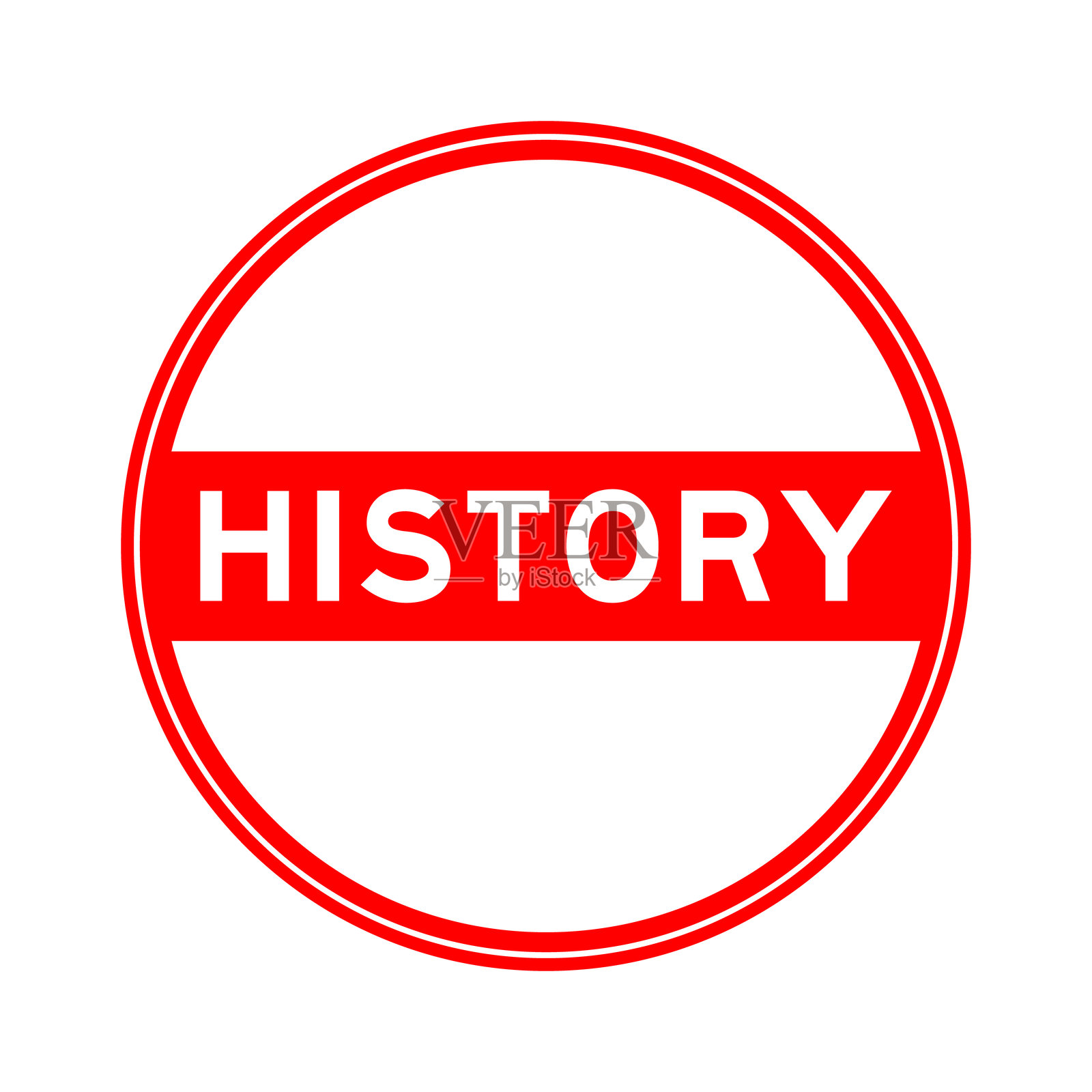 红色的圆形印章贴纸，上面写着“历史”字样，背景为白色插画图片素材