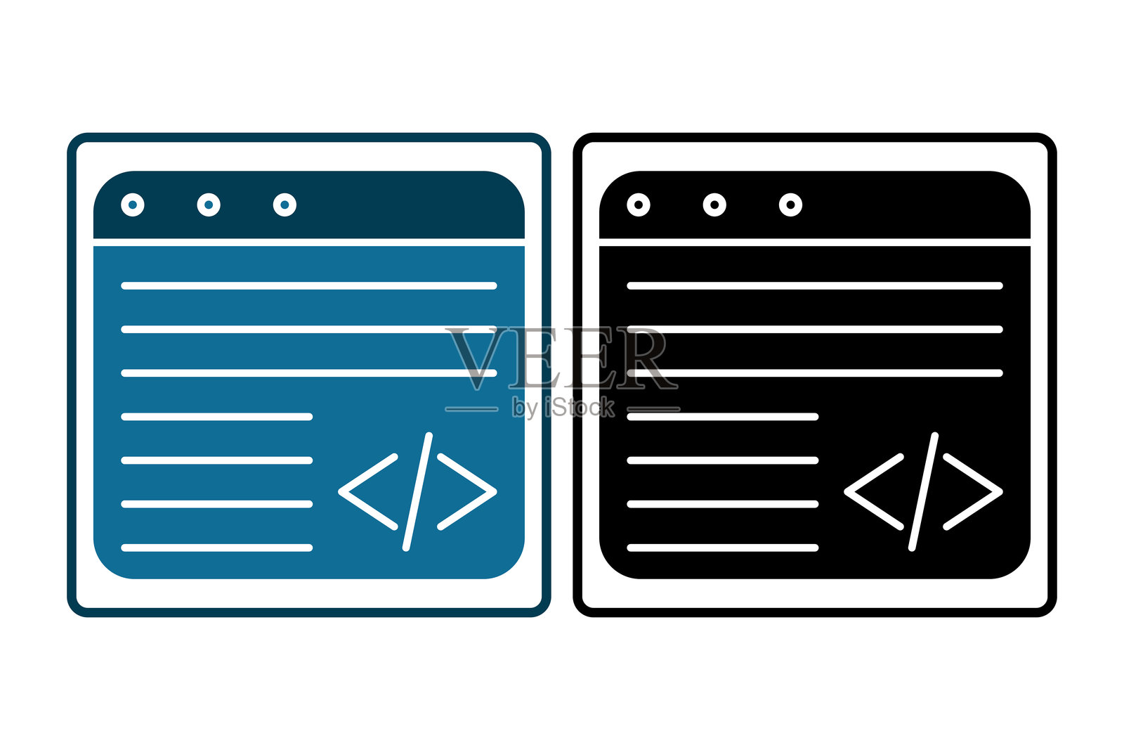 人工智能编程图标。与技术相关的图标。纯色图标风格。简单的矢量设计，可编辑插画图片素材