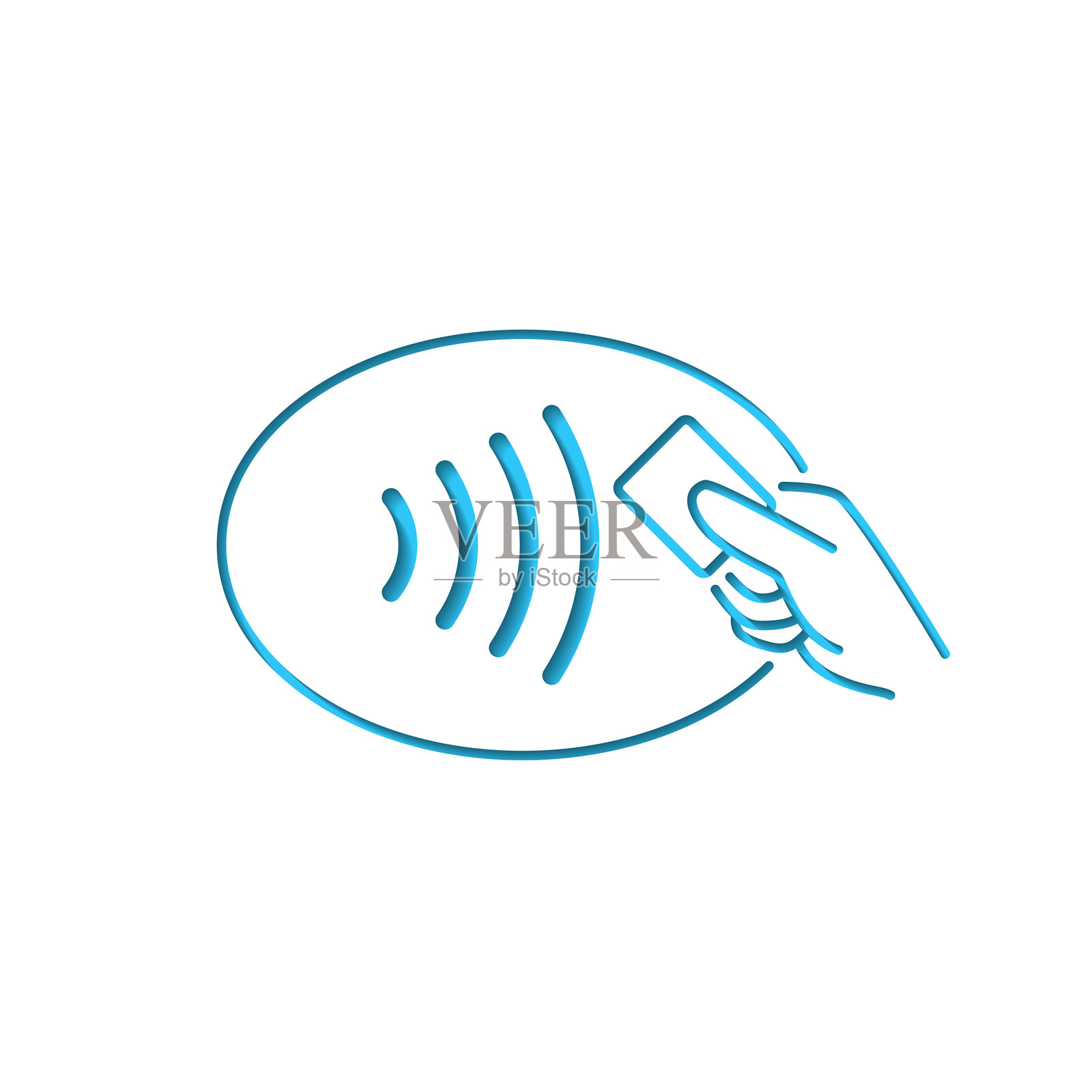 非接触式支付。白色纸张上的图标剪影，背景为蓝色插画图片素材