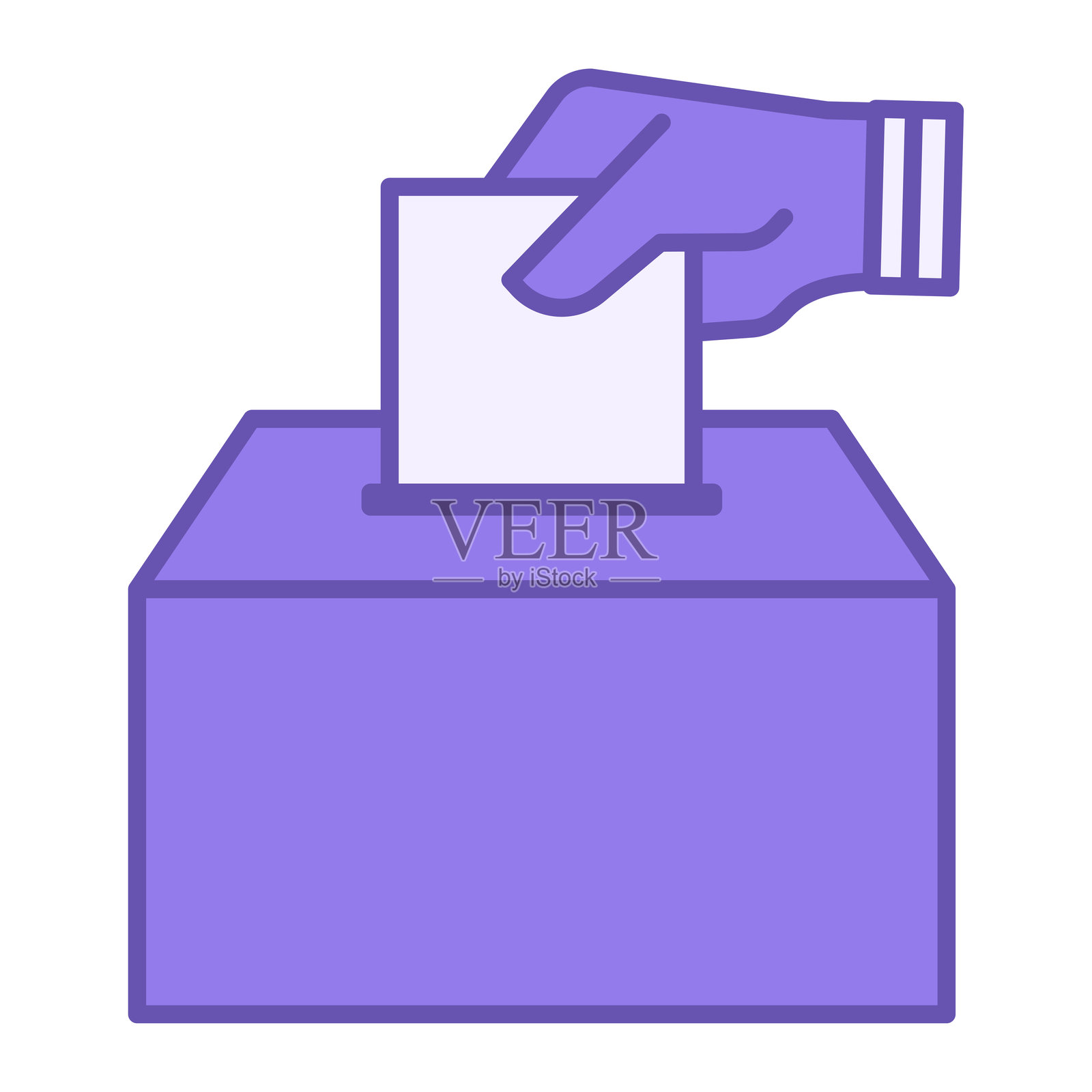 彩色投票图标。矢量图。一个人将选票投进投票箱。选举概念插画图片素材