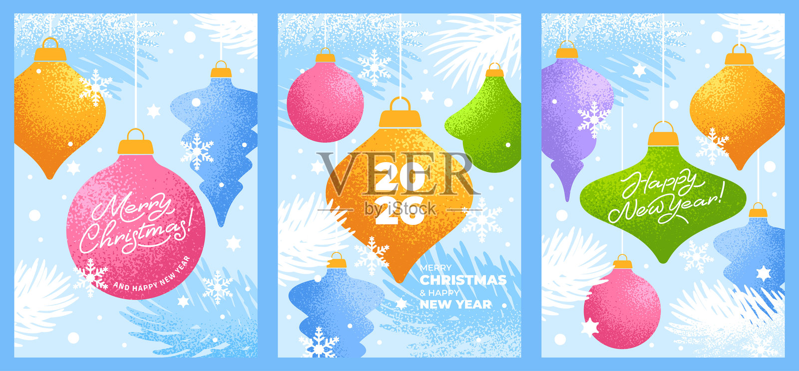 圣诞快乐新年快乐贺卡套装插画图片素材